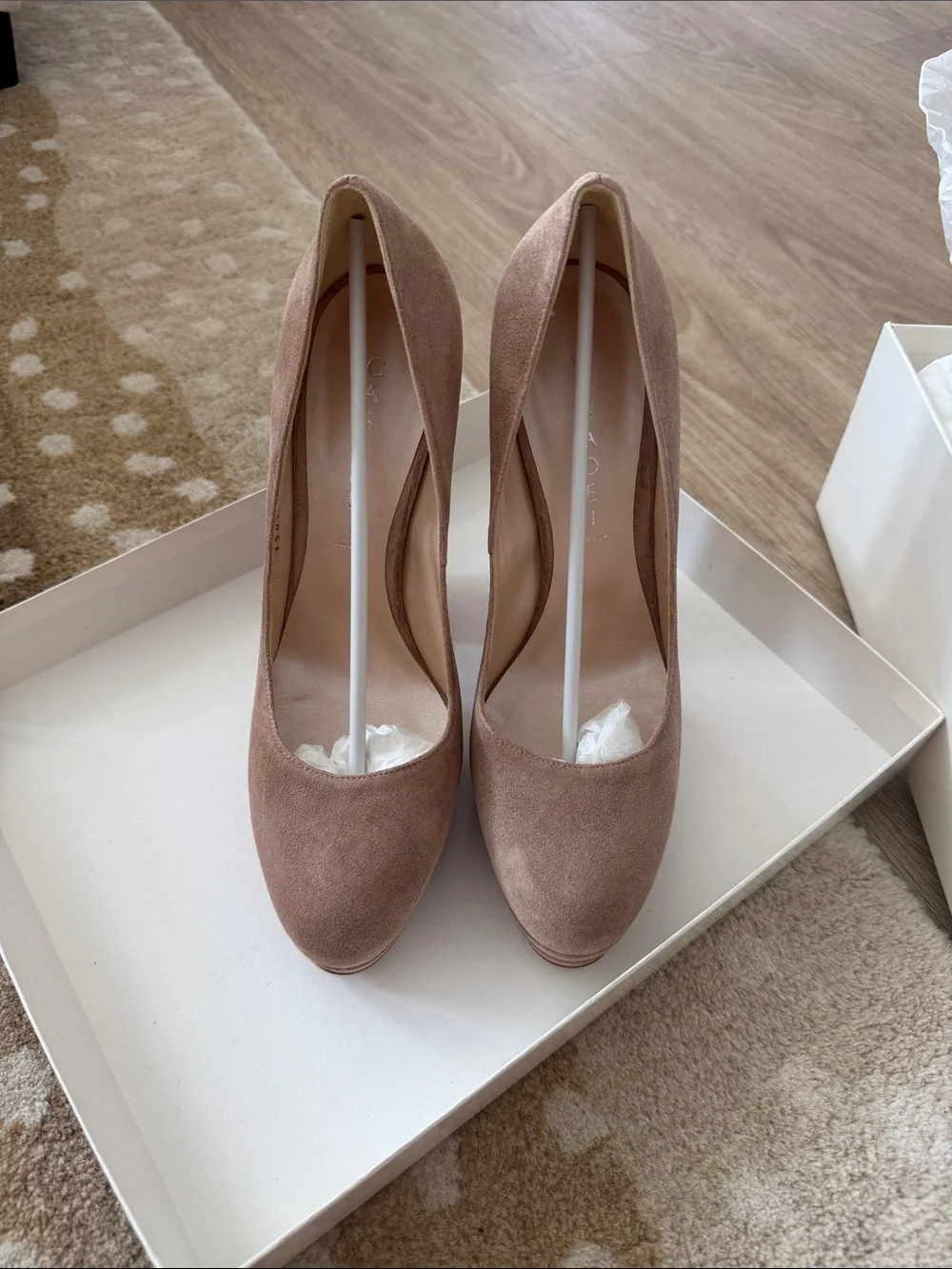 Casadei Taupe Suede Platform Block Heel Pumps